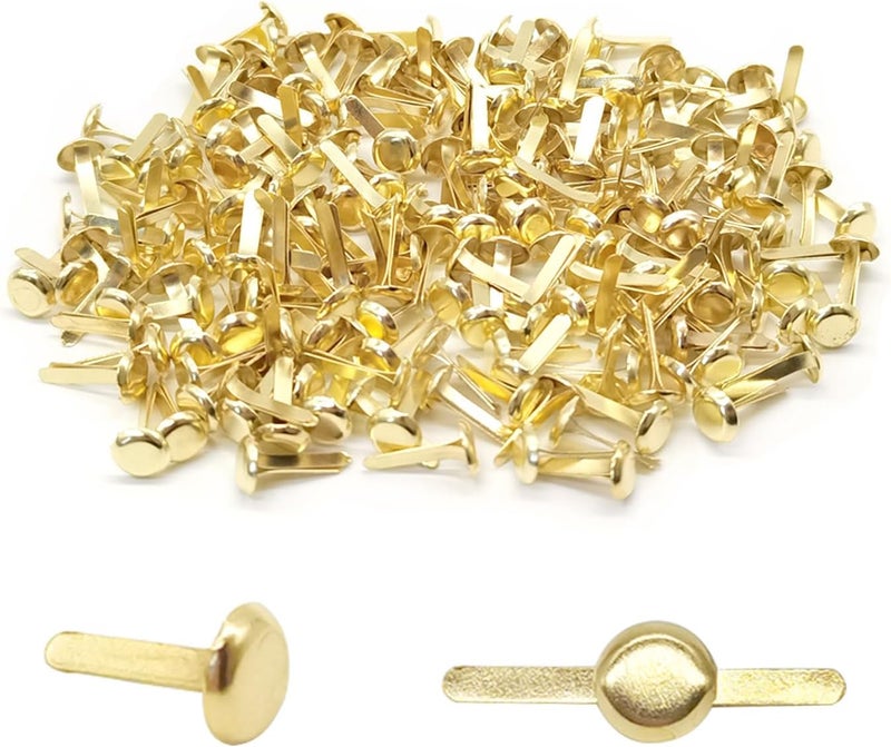 Quacc 200pcs Gold Split Pins Round Scrapbooking Brads Split Pins Paper Fasteners Brads for Craft Art Crafting School Project Decorative Scrapbooking DIY Supplies (0.24 x 0.5Inch) - Image 1